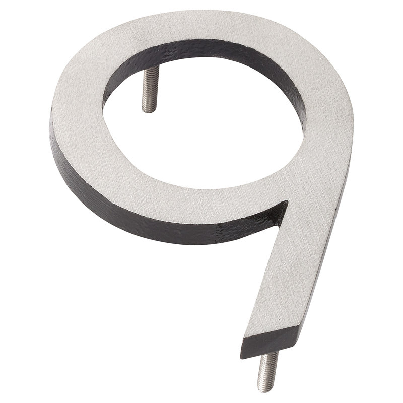Numéro de maison à fixation flottante 6 po, 9, Nickel satiné / noir