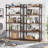 5-Tier Rustic Brown Industrial Metal Bookshelf Unit With X-Brackets For Enhanced Stability And Versatile Storage