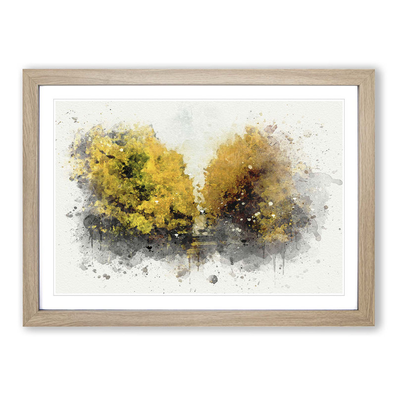 Road Through a Yellow Forest in Abstract - Picture Frame Graphic Art Print, 60cm H x 91cm W x 2cm D, Oak