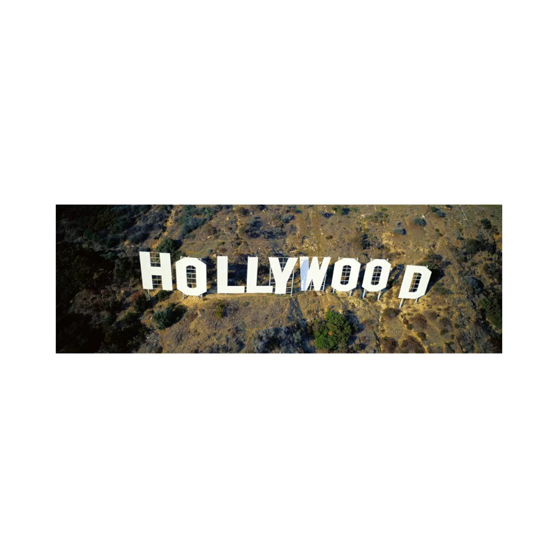 USA, California, Los Angeles, Aerial View Of Hollywood Sign At Hollywood Hills - Wrapped Canvas Panoramic Print
