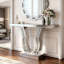 Console à miroir de 43 pouces, canapé d'entrée argent moderne avec pieds courbés incrustés de pierre, table d'entrée glam argentée pour le salon, table d'appoint de luxe moderne, table de vestibule de couloir