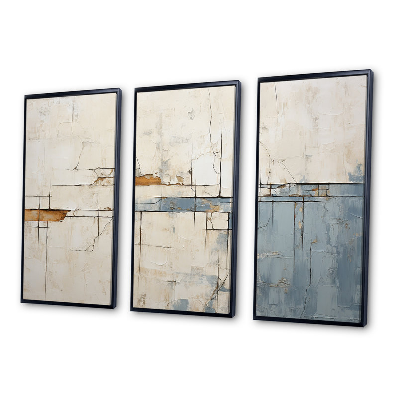 «Abstract Blue Beige Road Collage», ensemble de reproductions d'art mural abstrait, H 28 po x l 36 po x P 1 po