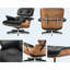 Top en cuir fleur noir, méridienne Mid-Century et repose-pieds