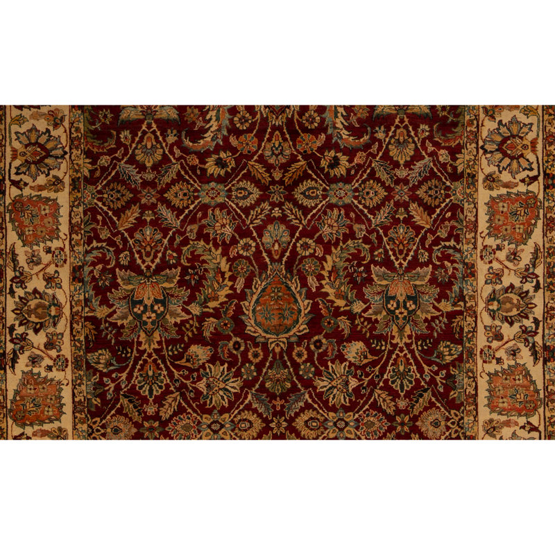 Tapis unique rouge, beige et bleu de 6 pi 2 po x 9 pi 5 po