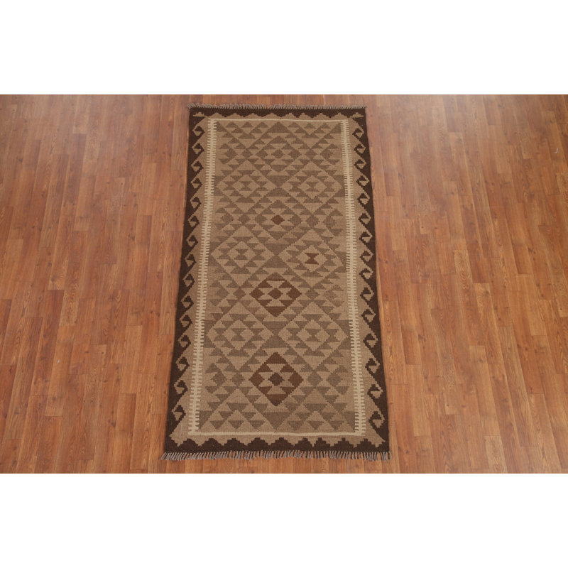 Brown Wool Kilim Oriental Area Rug 4x7