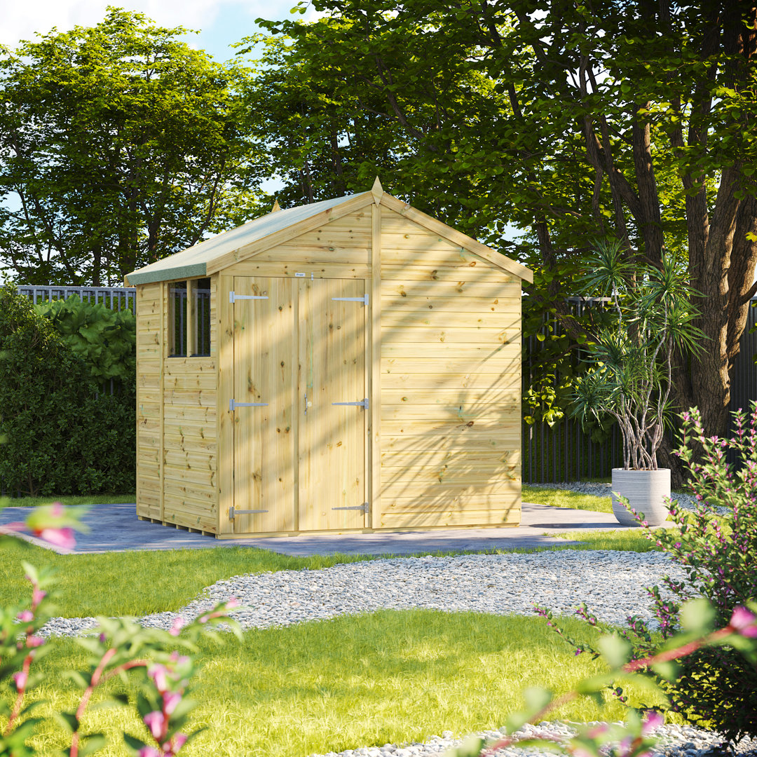 Powersheds 6 x 8ft Premium Pressure Treated Timber Apex Garden Shed, Double Doors