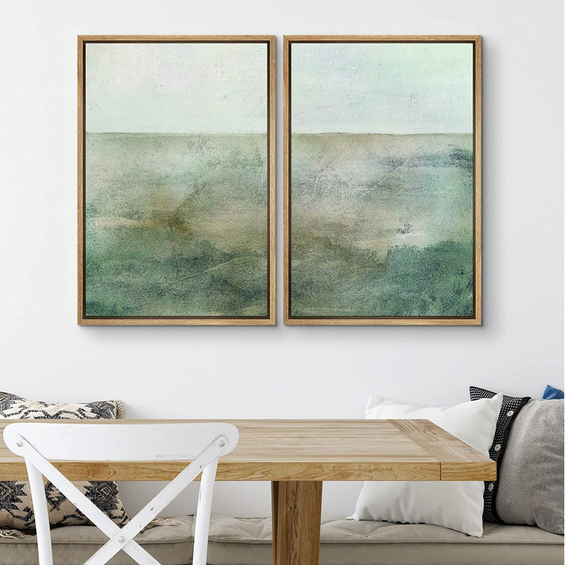 «Pastel Teal Green Landscape Abstract Shapes Modern Art Decor», encadrée sur toile, L 48 po x H 36 po, Cadre naturel