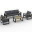 Ensemble de conversation extérieur 4 pièces, ensemble de mobilier de patio avec structure en aluminium comprenant un canapé 3 places, 2 fauteuils et une table basse, accoudoirs et plateau de table en plastique imitation bois, coussins ergonomiques de 12,7 cm d'épaisseur-991406114-991406115