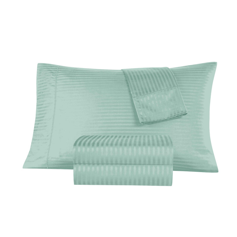 Bibb Home 1000 Thread Count Stripe Sheet Set - 100% Egyptian Cotton, Green