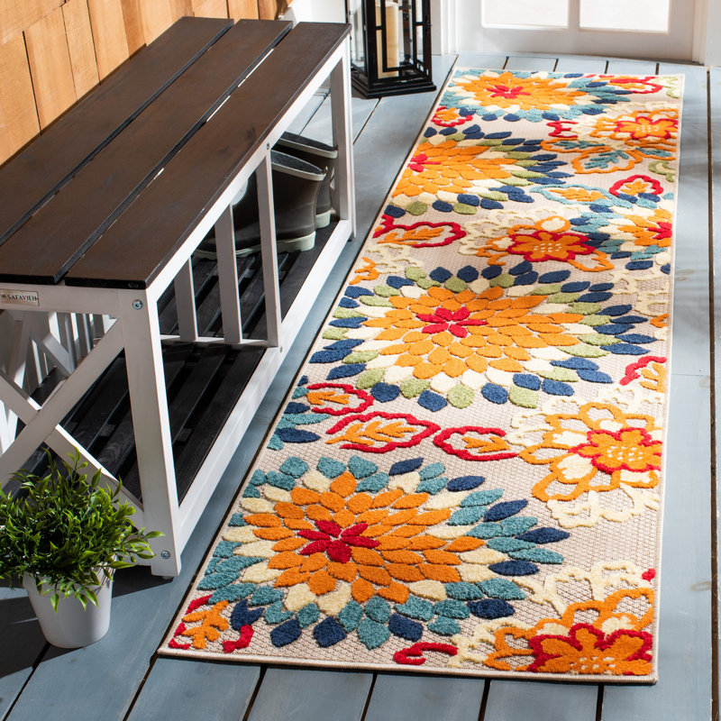 Tapis d'intérieur / extérieur floral Benner Performance, Tapis de couloir 2 pi 2 po x 11 pi