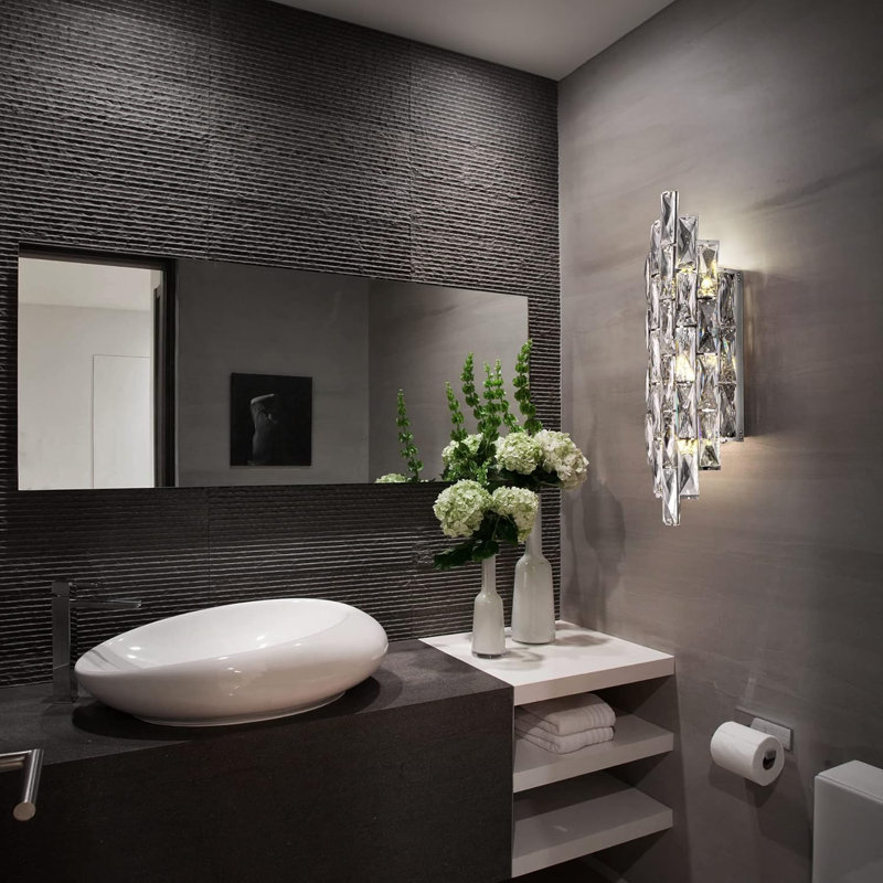 Modern Crystal Wall Sconces, Luxury K9 Crystal Wall Lights For Living Room, Bedroom, Bathroom, Silver