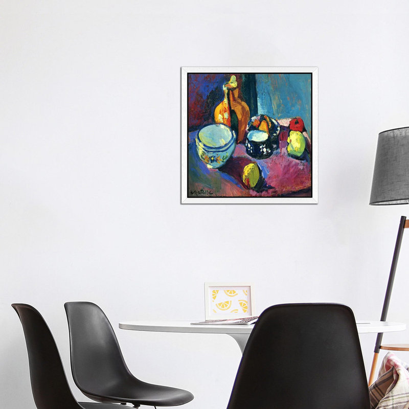 Dishes & Fruit by Henri Matisse - Floater Frame Painting on Canvas, 45.72 cm H x 45.72 cm W, White