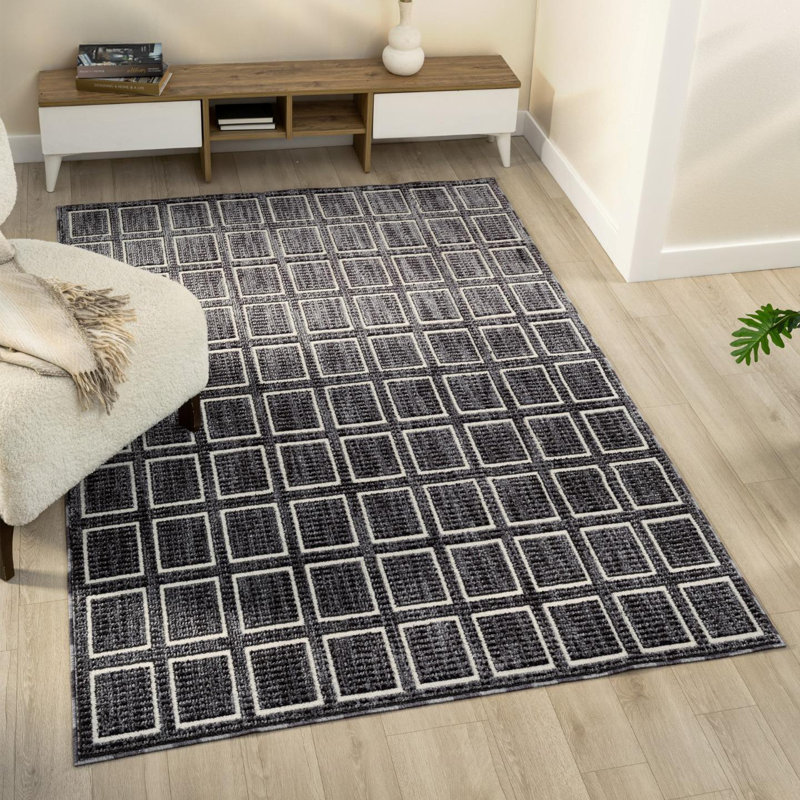 Modern Geometric Grid Area Rug, Rectangle 6' x 9'