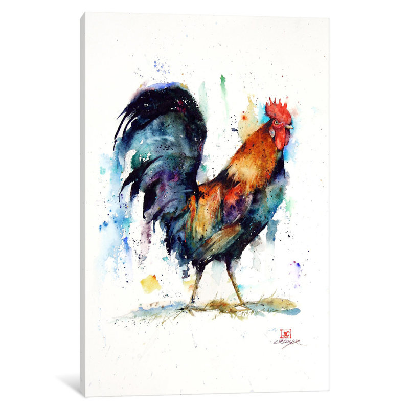 Coq, reproduction d’art sur toile tendue, H 26 po x l 18 po x P 1,5 po
