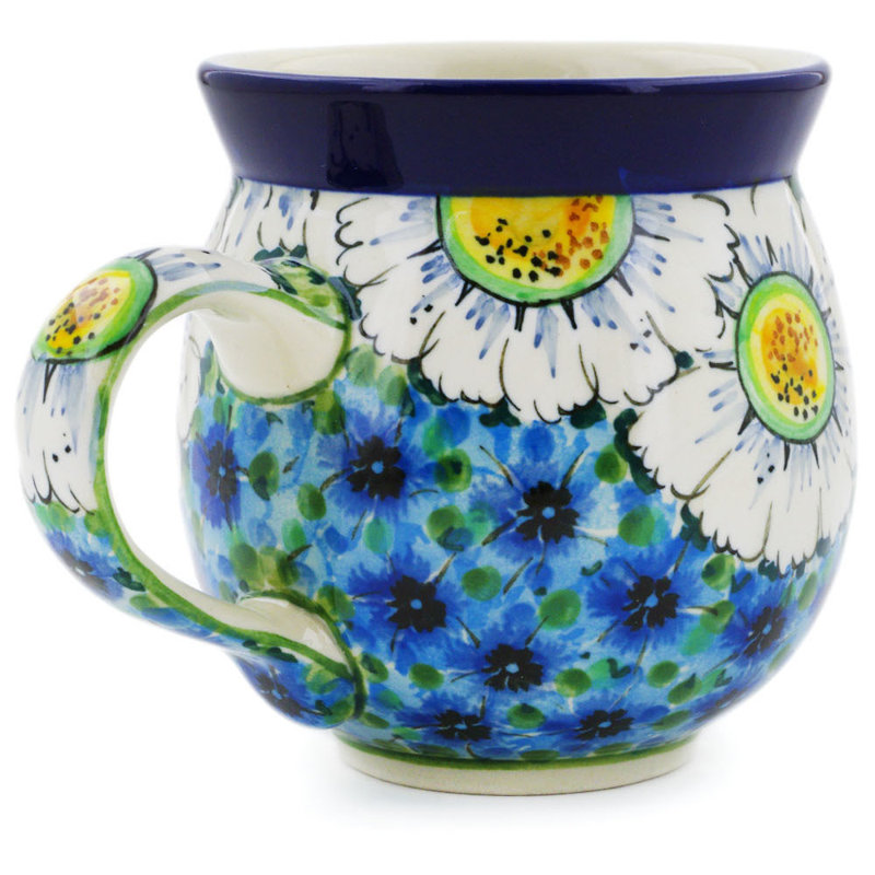 Grande tasse à bulles en grès 12 oz - Pensées et marguerites