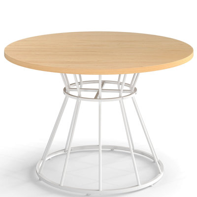 47” Round Dining Table with Wooden Tabletop, Metal Base for Home Dining Room Natural+ White
