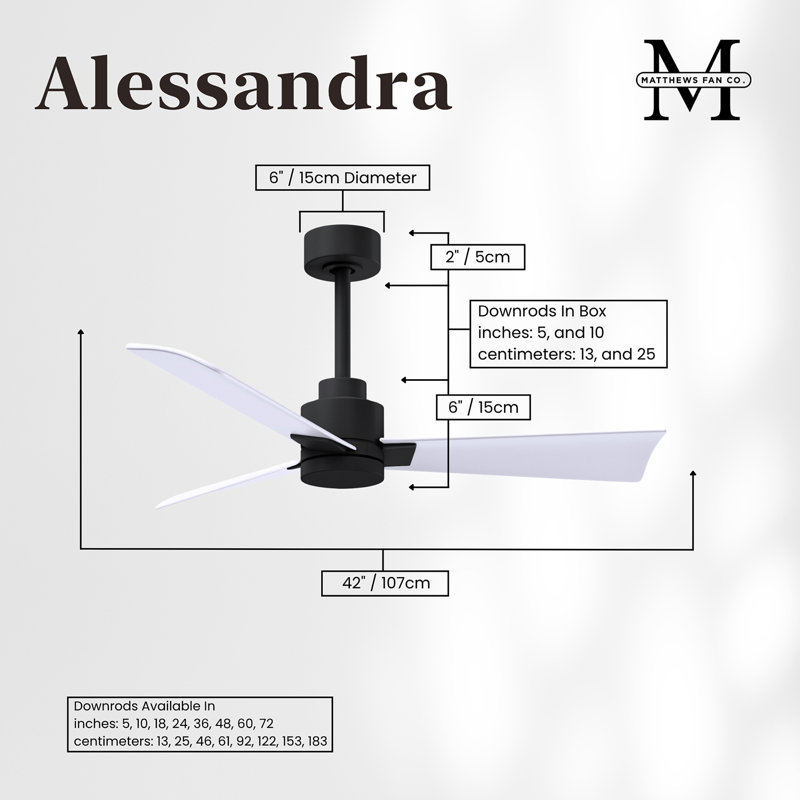 Alessandra Outdoor Downrod Ceiling Fan, Matte Black, Matte White