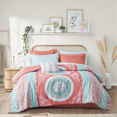 Édredon pour lit double à motif de médaillon bohémien avec draps