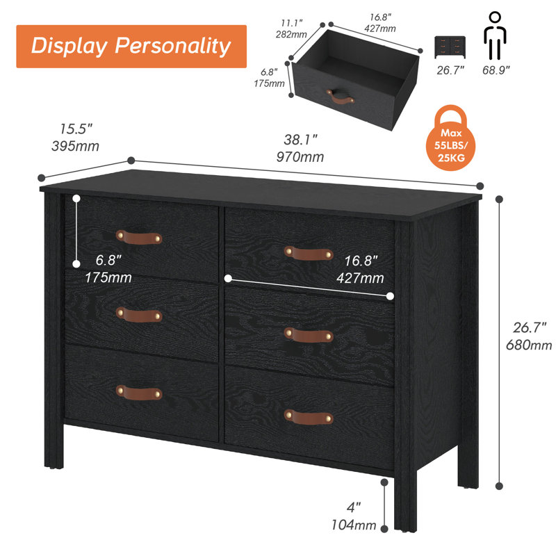 Commode 6 tiroirs Ashae, Noir
