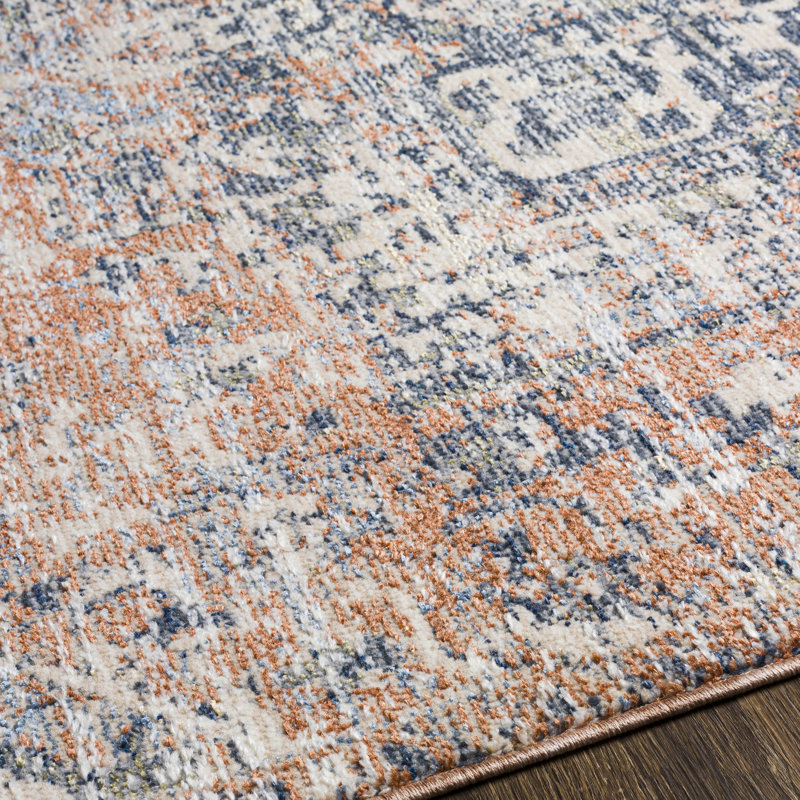 Tapis oriental ivoire / bleu marine / orange Mahurin, Rond 7 pi 8 po