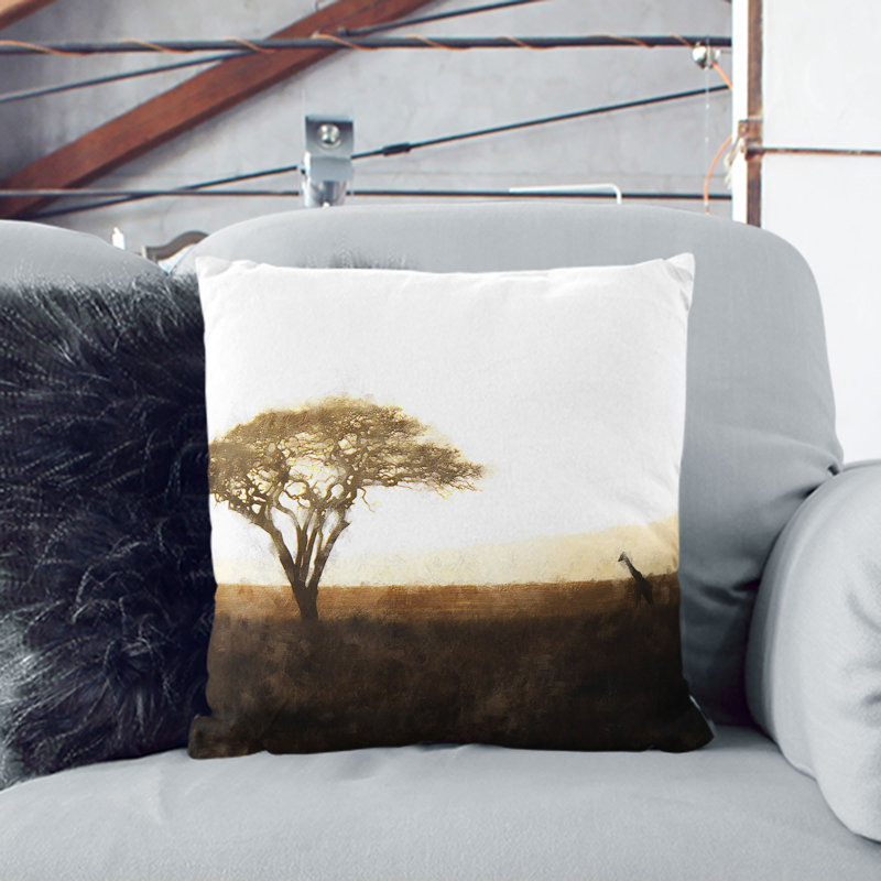 Giraffe in Tanzania Painting Cushion with Filling, 55cm H x 55cm W x 20cm D