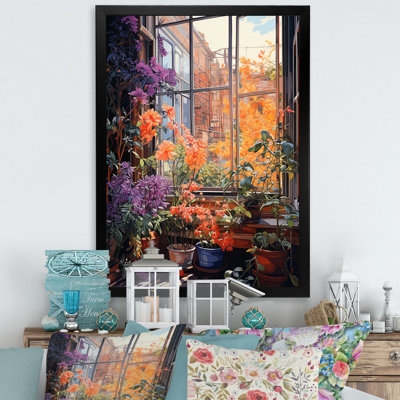 «Sunset Florals Windows View In Italy I», art mural floral