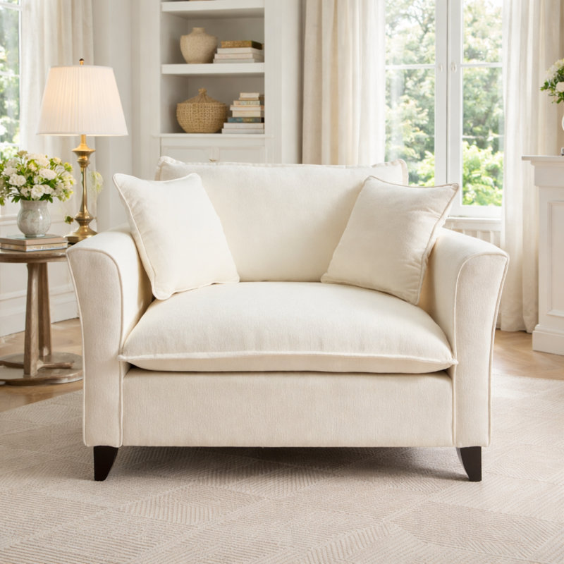 46.9" Oversized Soft Chenille Upholstered Deep Seat Accent Chair, Armchair with Plush Pillows, Beige, Beige