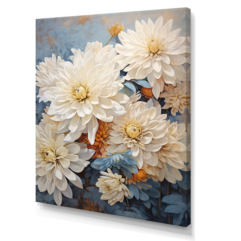 «Blue and White Mums Flowers Elegance V», impressions sur toile de mamans, Toile tendue, 40" H x 30" W