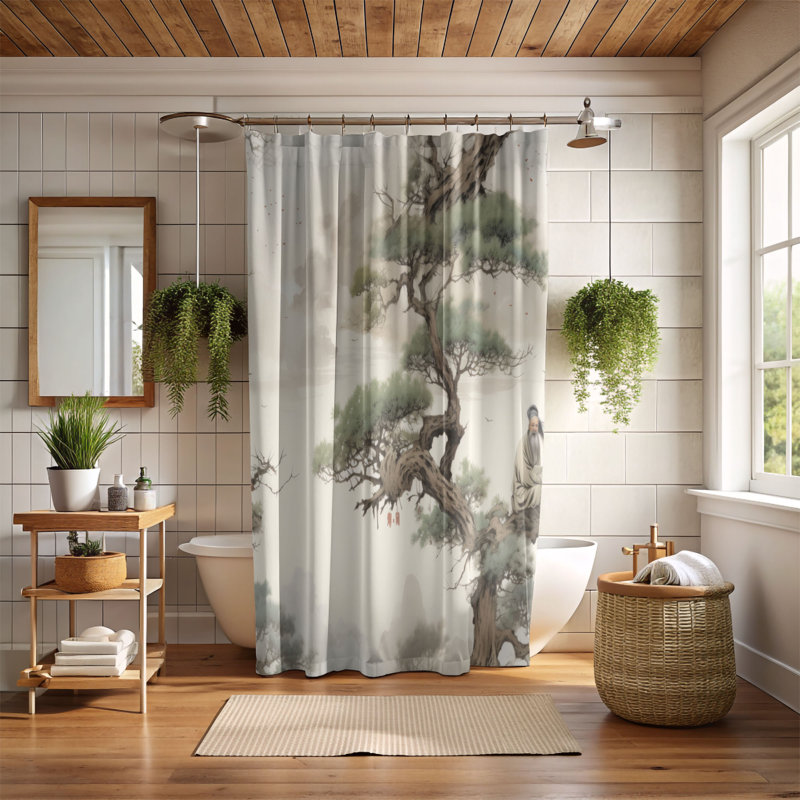 Asian Woodland - Rideau de douche Premium, H 74 po x l 71 po