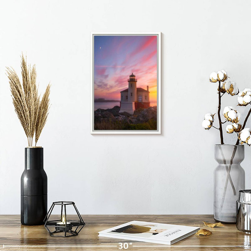 Phare de la lune, 9" x 13", Cadre flottant blanc