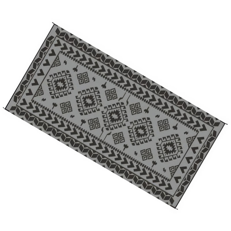 Tapis d'extérieur Pema, Gris / Blanc, Rectangle 9 pi x 18 pi