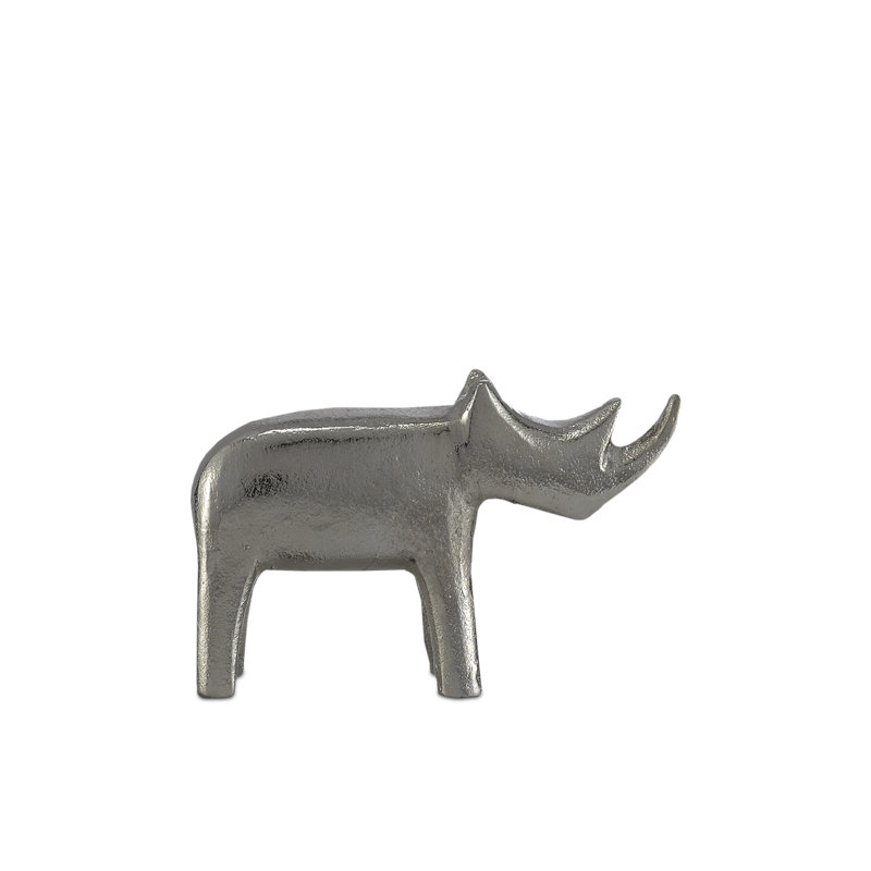 Kano Rhino Figurine, 7.75" H x 3" W x 11" D, Silver