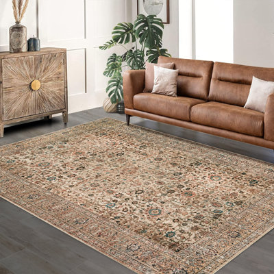 Tapis rétro brun à motif floral lavable et antidérapant pour le salon, la chambre, la salle à manger, la chambre d'enfant et l'entrée