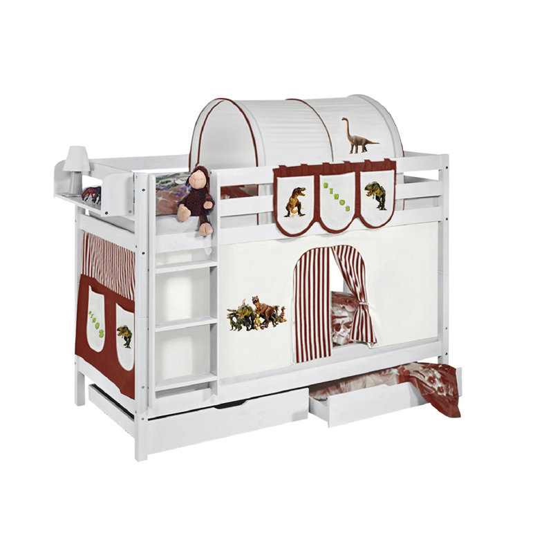 Dinos Bunk Bed with Curtain, European Single (90 x 200cm), Brown/Beige