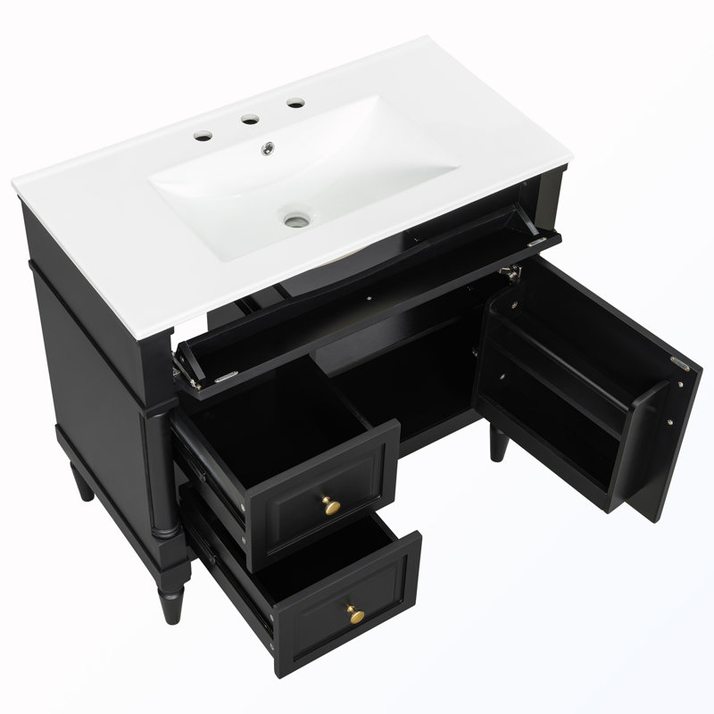 Freestanding Bathroom Cabinet With Flip Drawer, Black