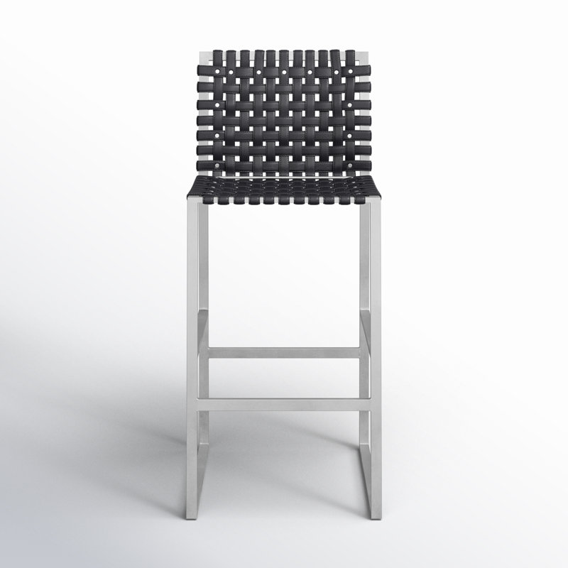 Tabouret en cuir véritable Augusta, Tabouret de bar (siège d'une hauteur de 30 po), Noir / argenté