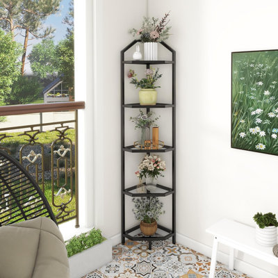 5-Tier Corner Shelf Stand, Black Corner Bookshelf