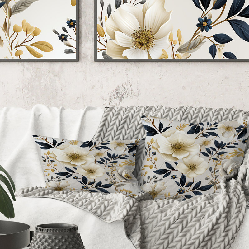 Coussin White Poppies Floral Tranquility I - Floral, H 16 po x l 16 po