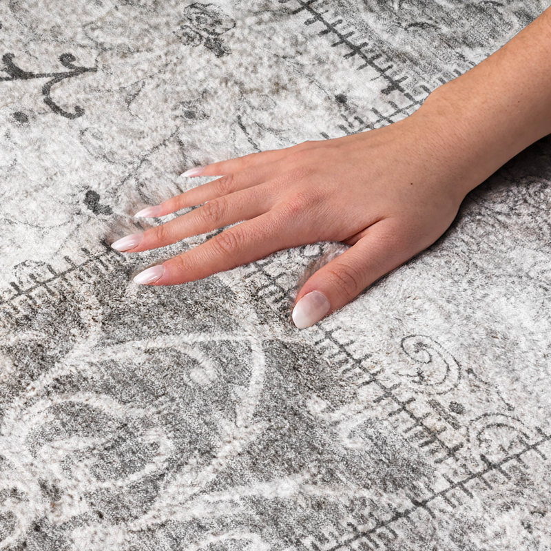 Tapis à poils longs de qualité supérieure lavable à la machine ADS566, Grey, 5 pi x 7 pi 6 po