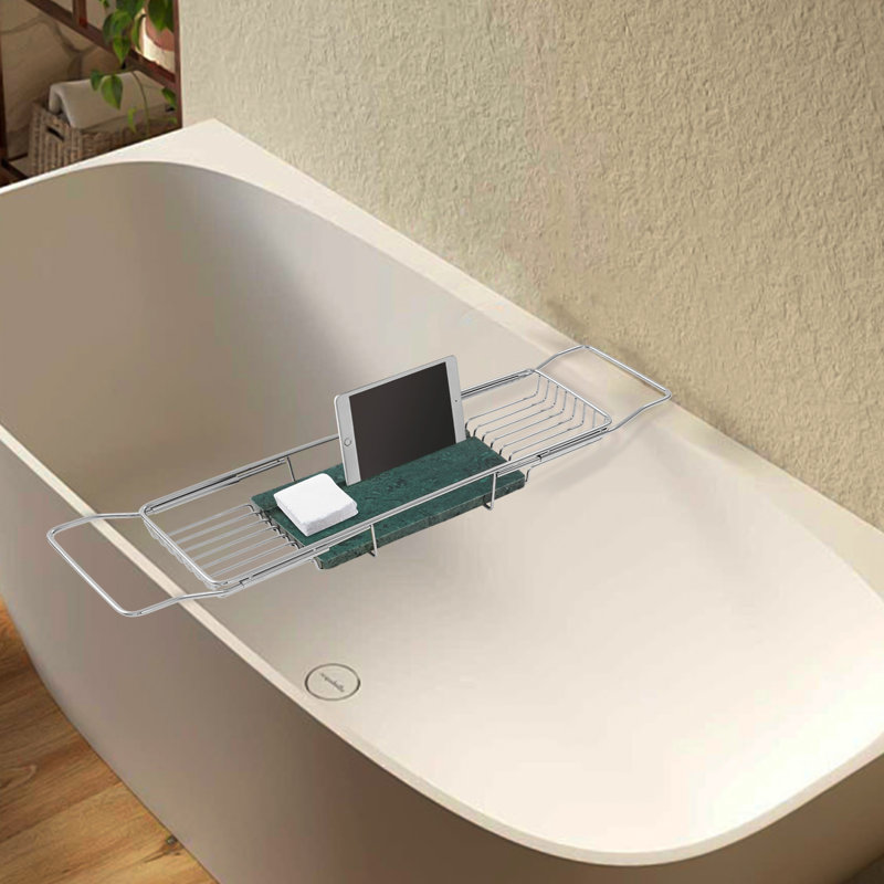 Plateau de rangement pour baignoire extensible Modern Silver, Argenté / Vert