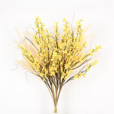 36 po Arrangement floral de forsythia artificiel pour vase à remplissage, branche de pampa de ferme, longue tige florale en vrac pour fête de mariage