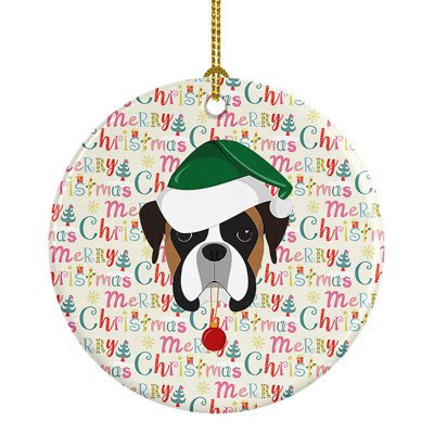 Ornement suspendu en céramique Boxer Merry Christmas