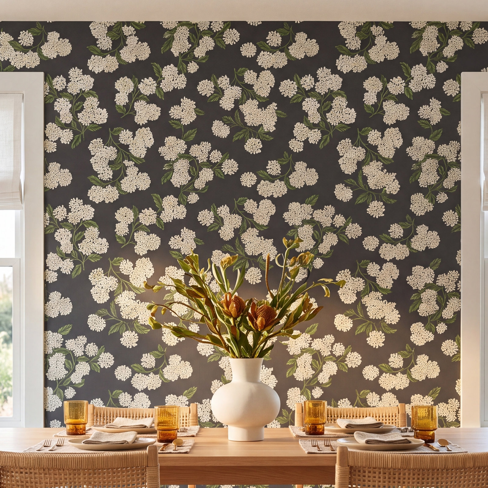 Rifle Paper Co. Hydrangea Wallpaper Double Roll, Black/White