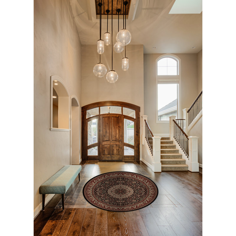 Tapis brun / rouge Izaiah, Rond 7 pi 10 po