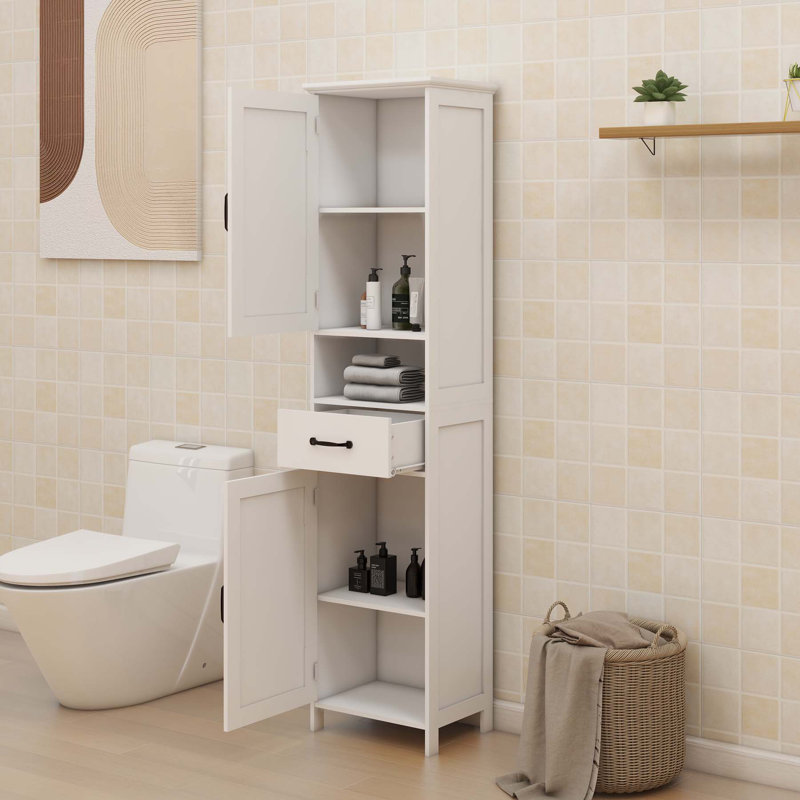 Armoire sur pied étroite Yeraldo, Blanc