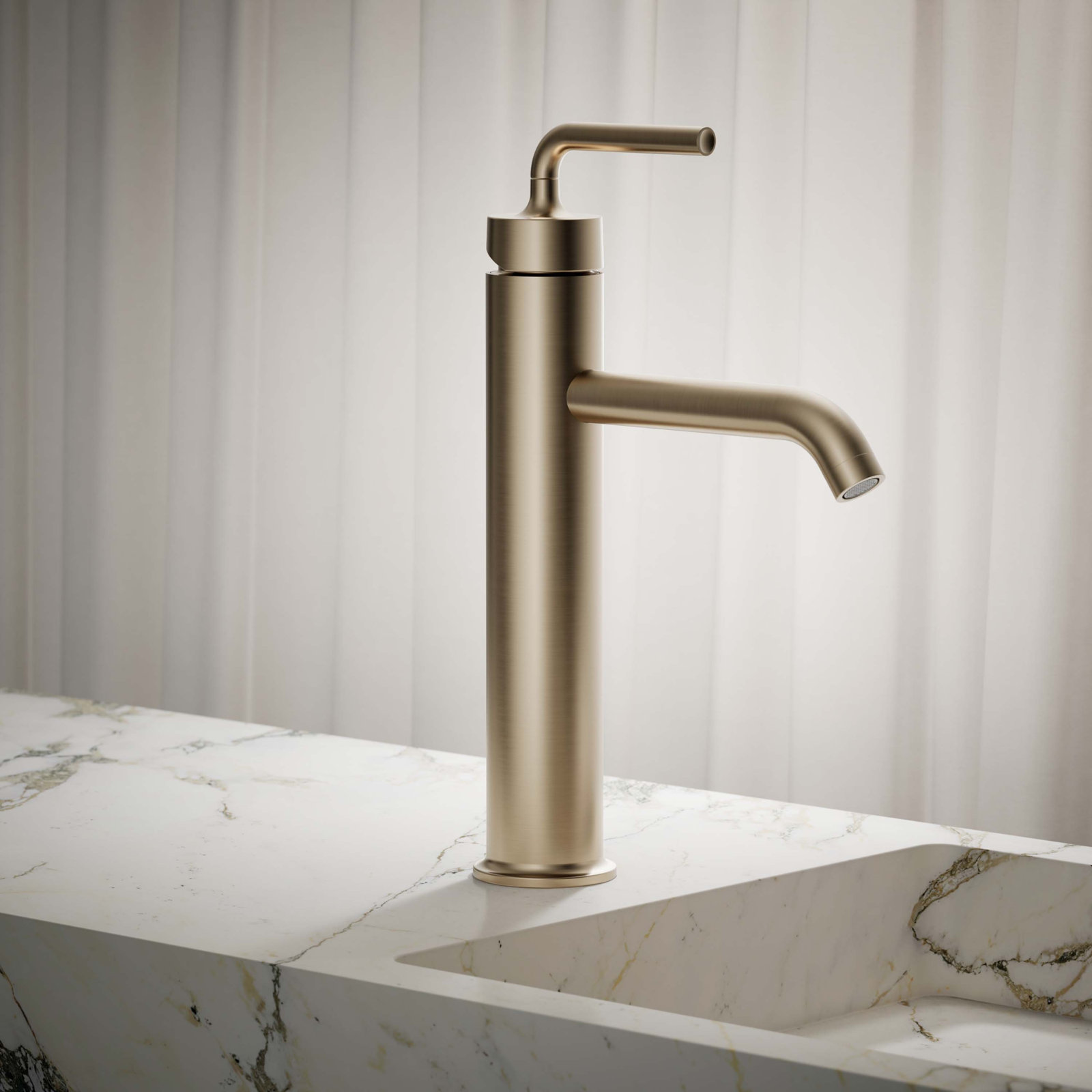 Purist Vessel Bathroom Faucet with Drain, Vibrant Brushed Bronze