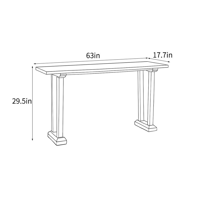 Console simple de style chinois, H 29,5 po x l 63 po x P 17,7 po, Bois naturel