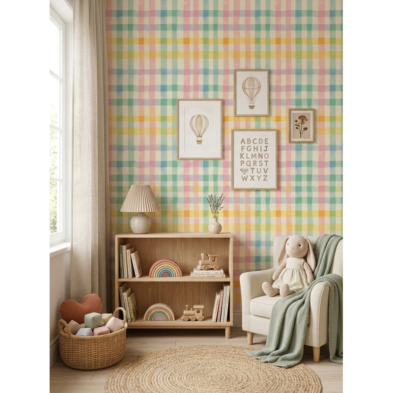 Papier peint à carreaux pastel amovible, fond crème, rouleau double, Non-Woven Non-Pasted