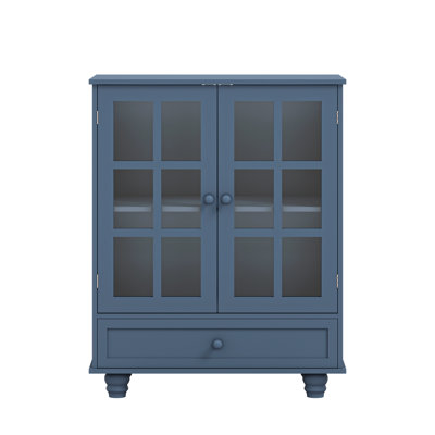 Morandi-Style Kitchen Pantry Cabinet With Glass Doors, Adjustable Shelves & Drawer, Small Food Pantry Storage – Pink/Blue/White by Latitude Run