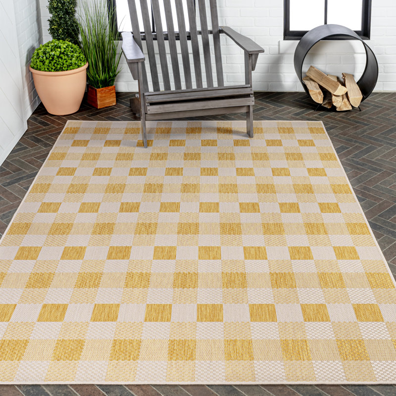 Tapis jaune / crème Drora, Rectangle 2 pi 11 po x 4 pi 11 po
